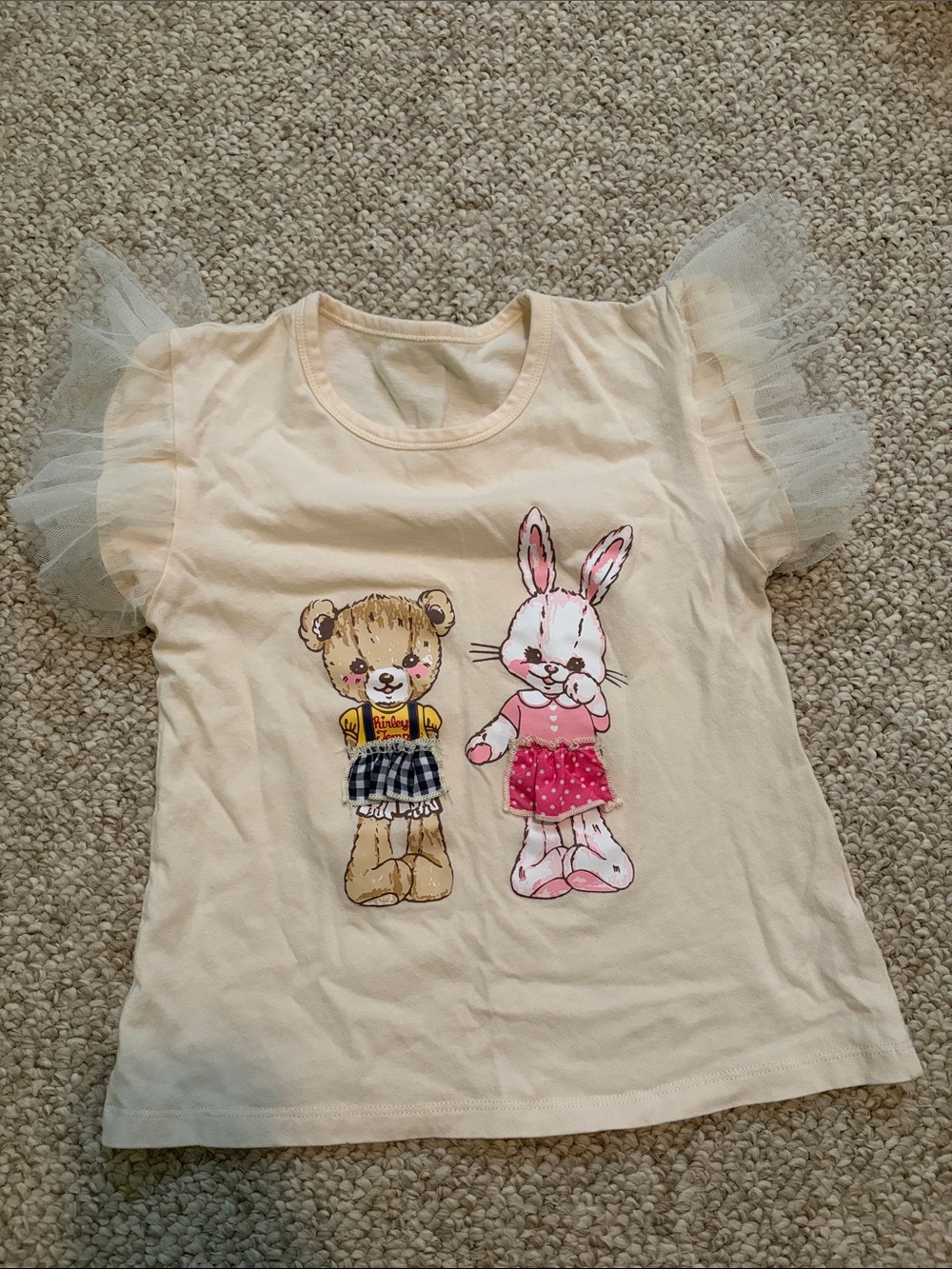 Cream Girls Tee with Bunny & Bear Appliqués